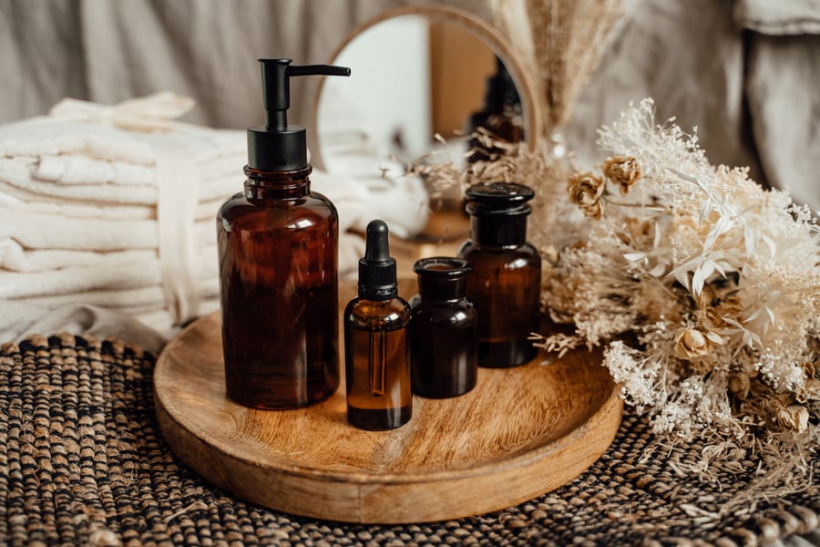 Brown Bottles on the Wooden Tray